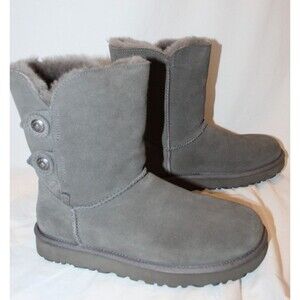 NIB UGG Women's Classic Short Marciella Button Suede Shearling Boots GRAY SZ 7